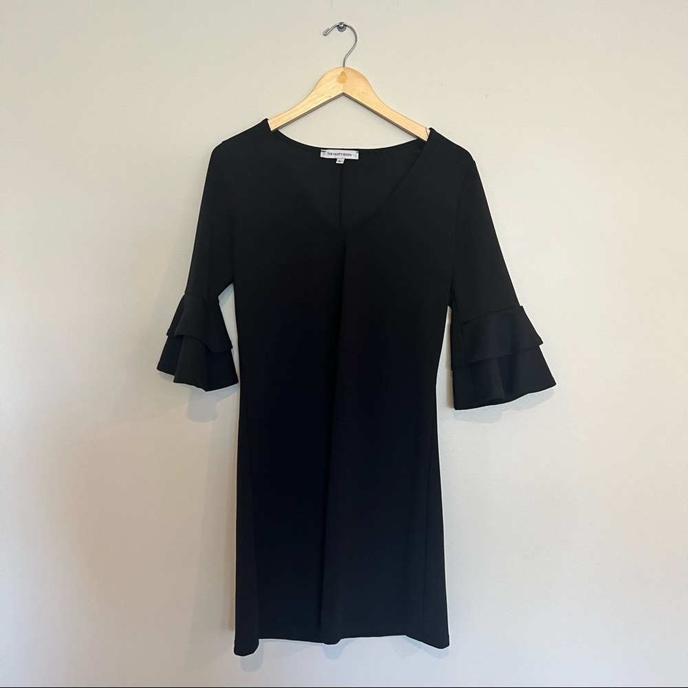 Vanity Room, black mini dress with flared 3/4 sleeves